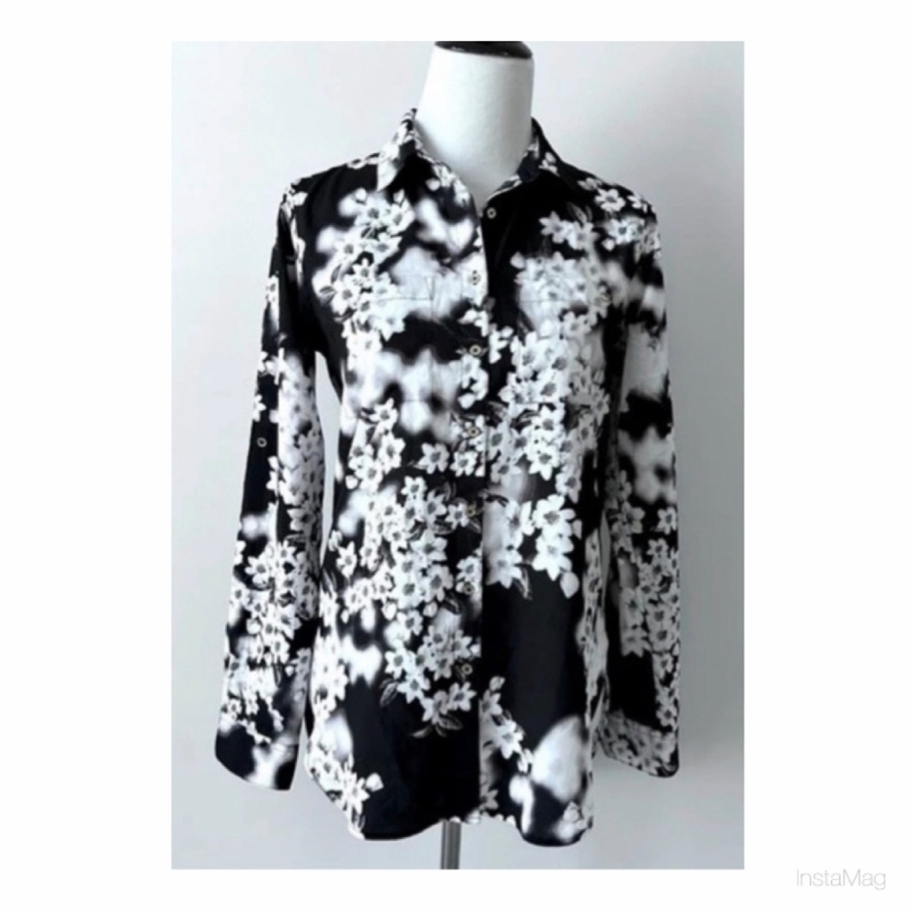 Calvin Klein Black and White Floral Print Blouse